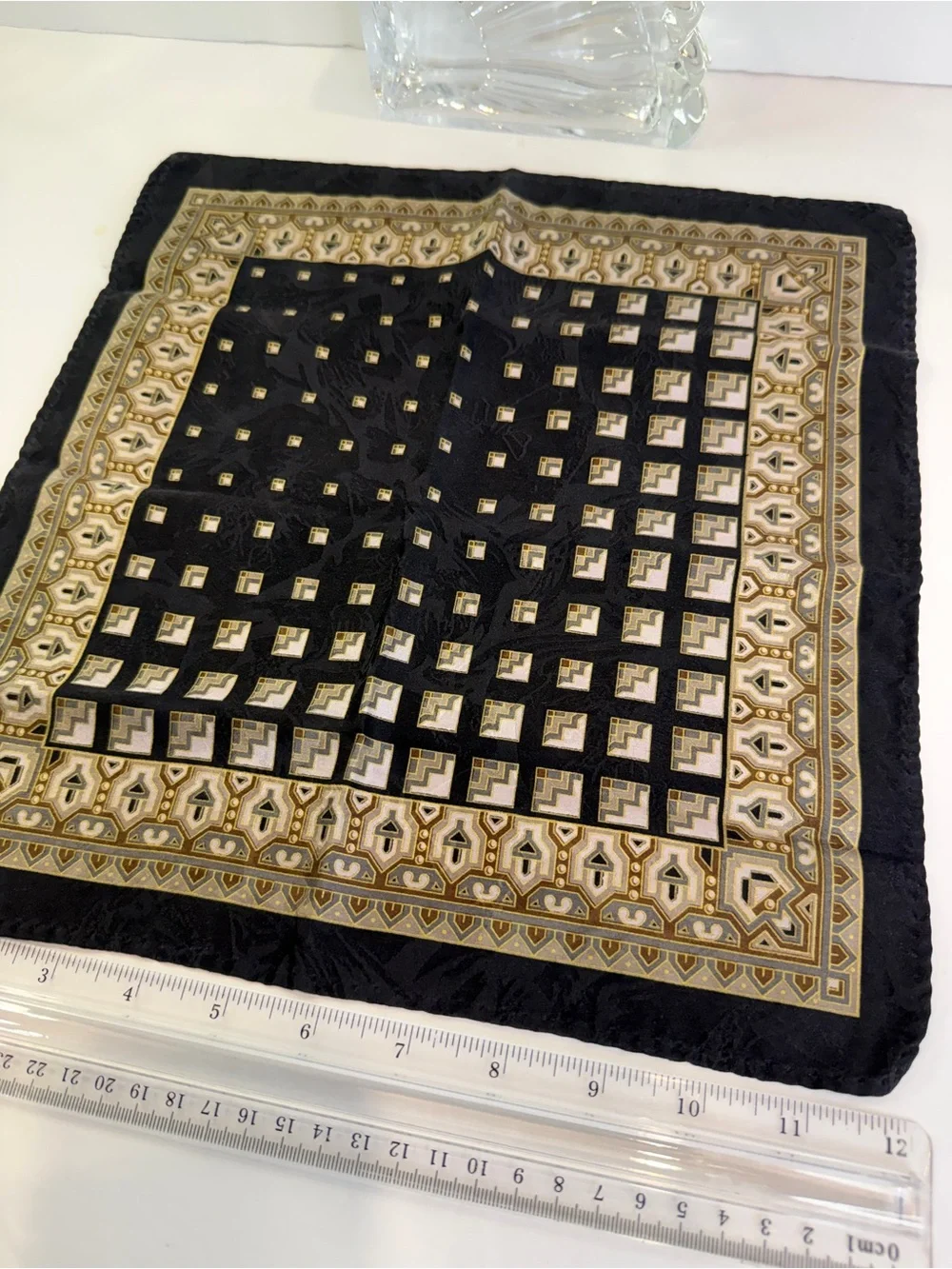 Sophisticated 🖤✨ Vintage Black & Gold Art Deco Pocket Square 12” x 12” ✨🖤